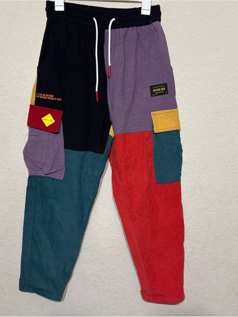 Aelfric Eden Colorblock Corduroy Patchwork Top in Purple, Yellow, Red, Teal